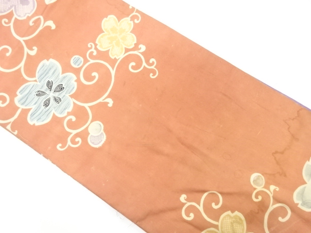 JAPANESE KIMONO / ANTIQUE CHUYA OBI / SILK / SAKURA ARABESQUE